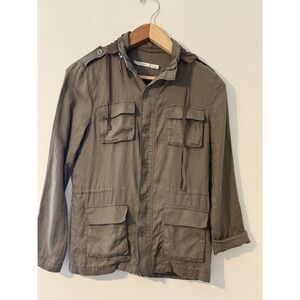 Gibson 100% linen Classic Casual Jacket  Small Utility Coat Hooded Spring